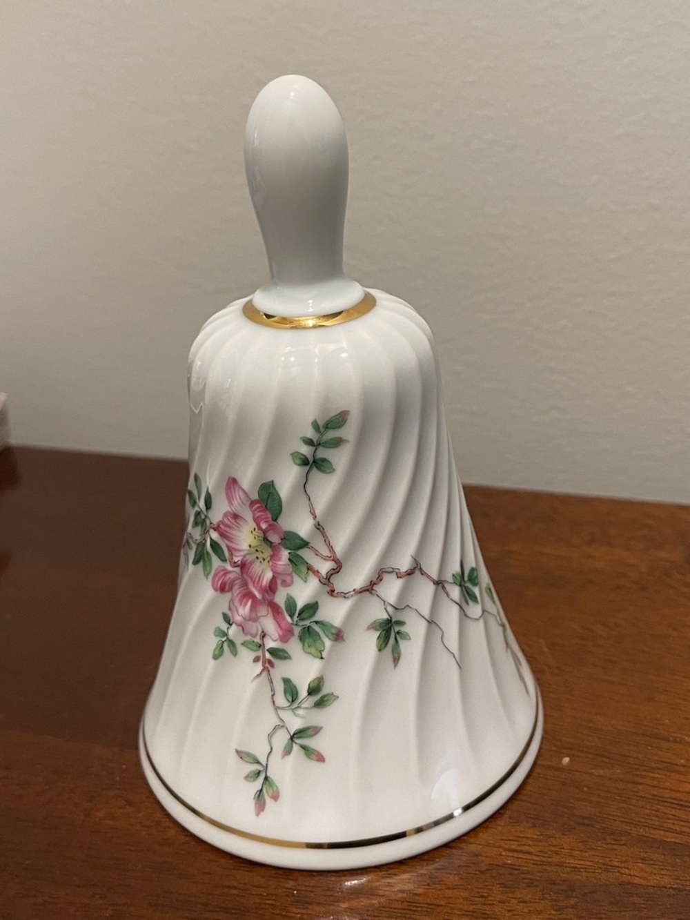 Haviland White Porcelain Bell with Pink Floral Sprays and Gold Trim